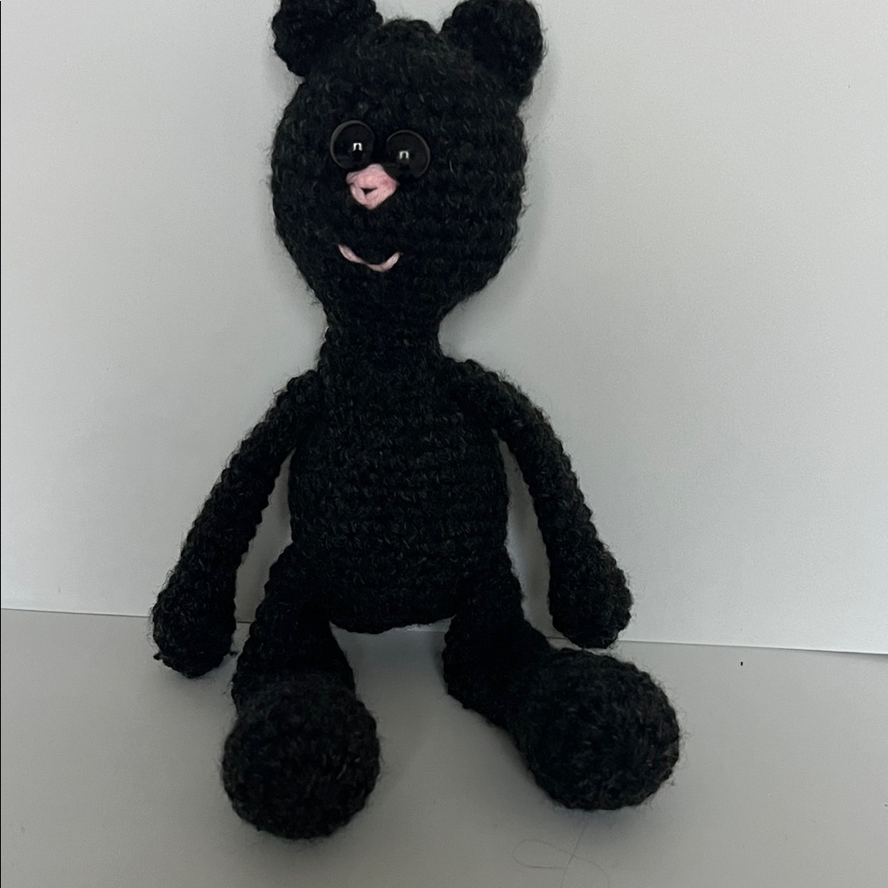 Hand Crafted Black and Pink Crochet Bear Doll